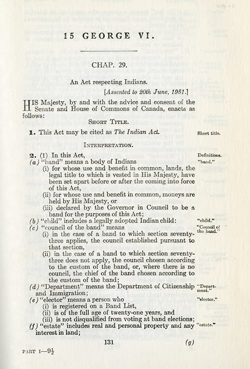 Scan of first page of Chapter 149 from Indian Act document