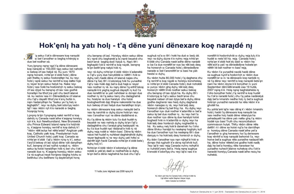 PDF of Indian Residential School Apology in Dene.