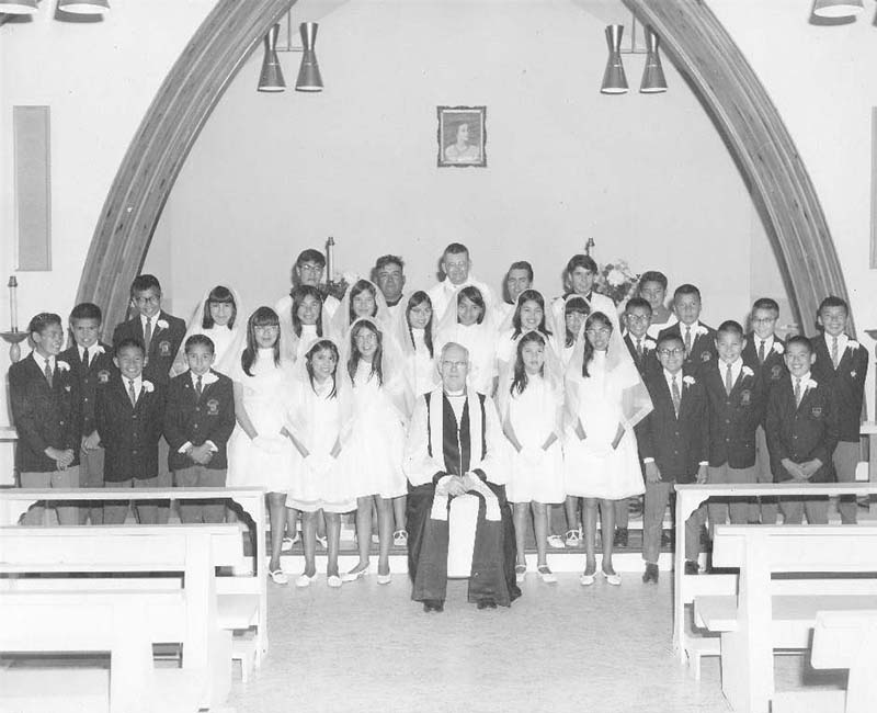 Group of students in church at La Tuque school