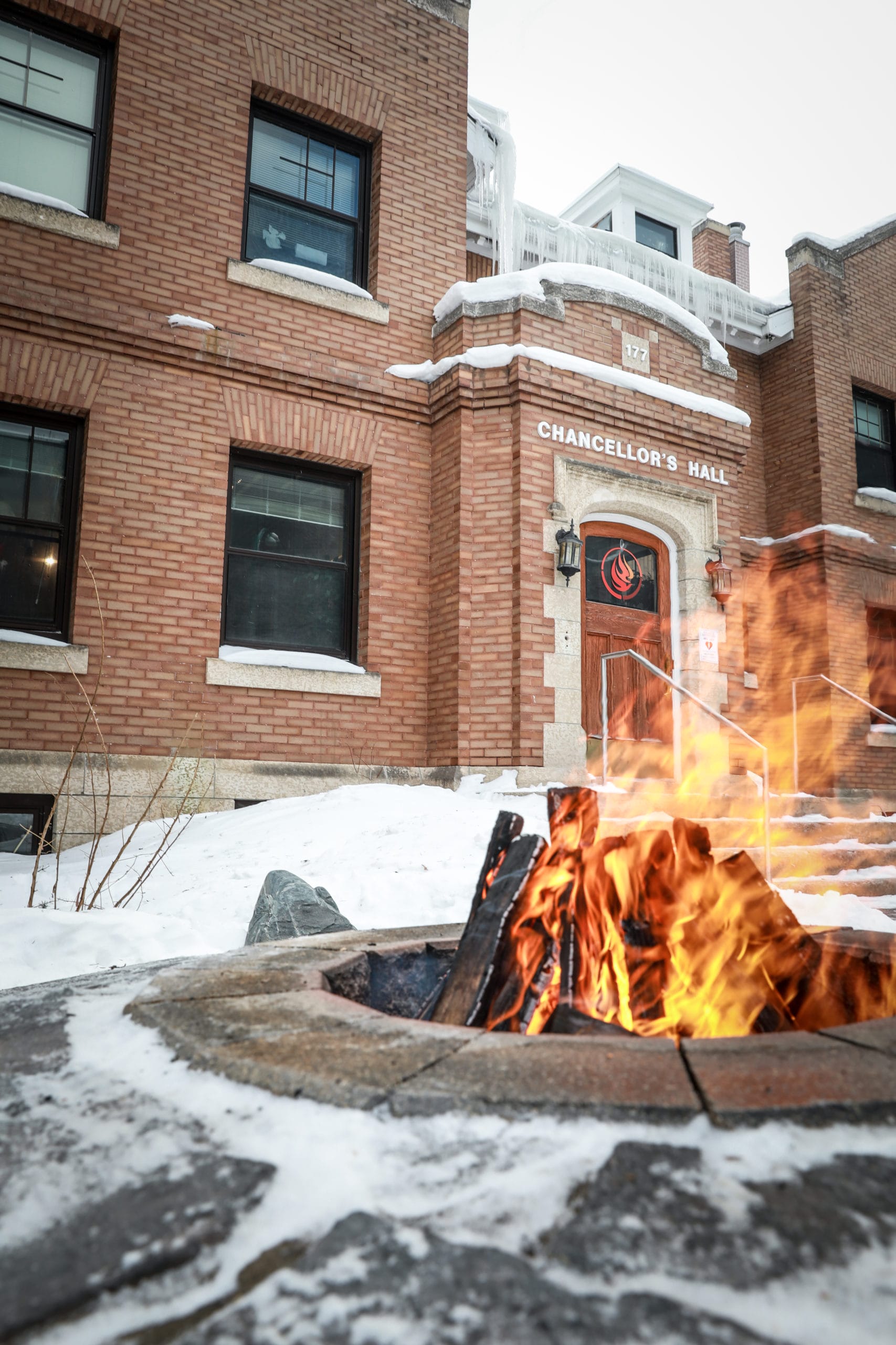 Fire burning outside the NCTR building in the winter